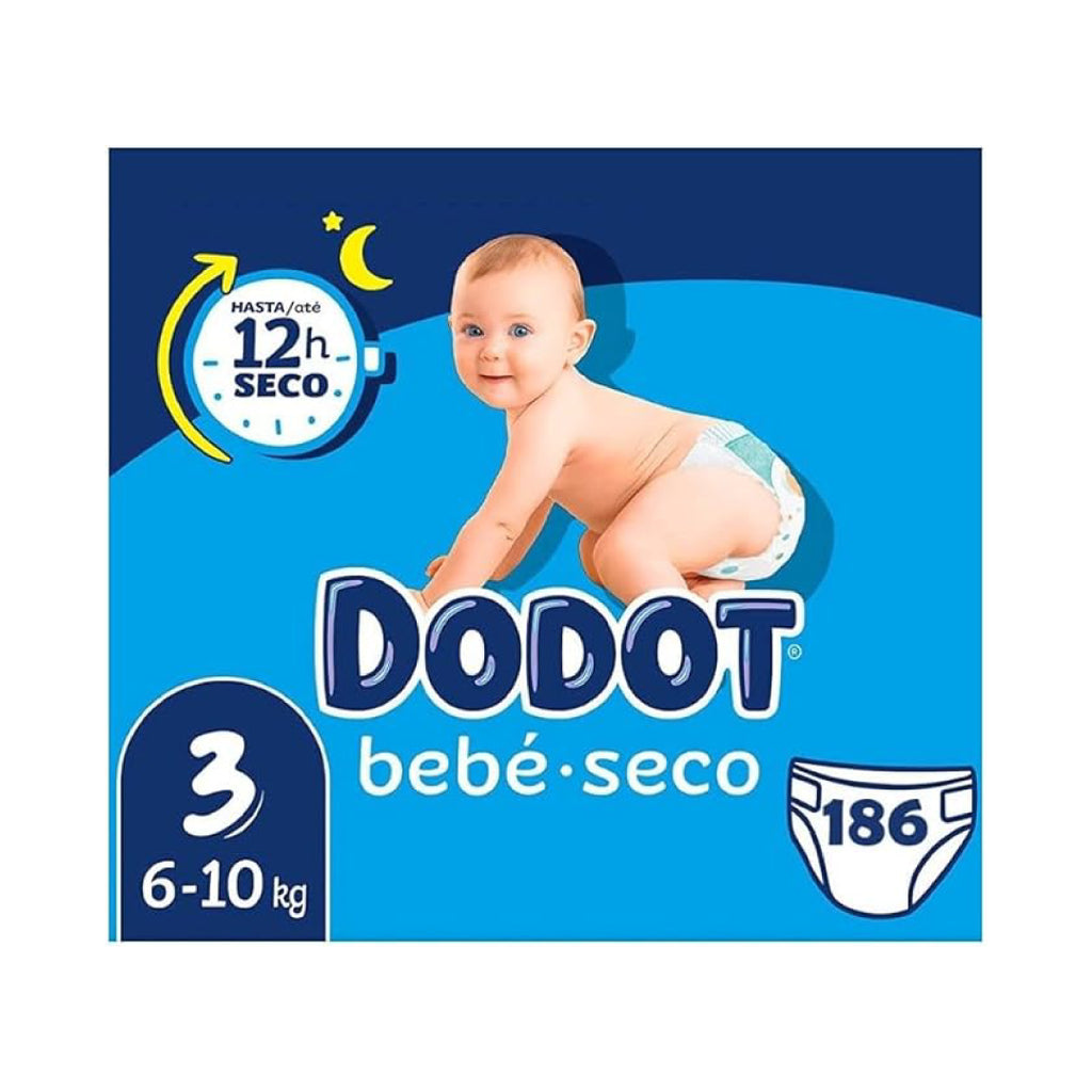 Fraldas Dodot Bebé Seco - fraldas tamanho 3 (6-10 kg) - pacote com 186 fraldas