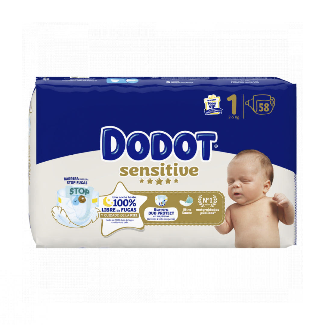 Fraldas Sensitive Dodot T1 2-5kg - 58un