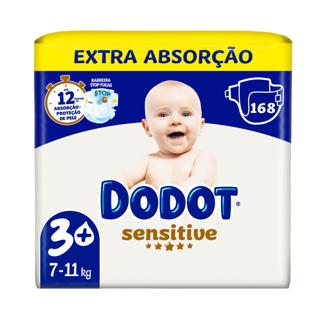 Fraldas Sensitive Extra Dodot T3 6-10kg - 168un