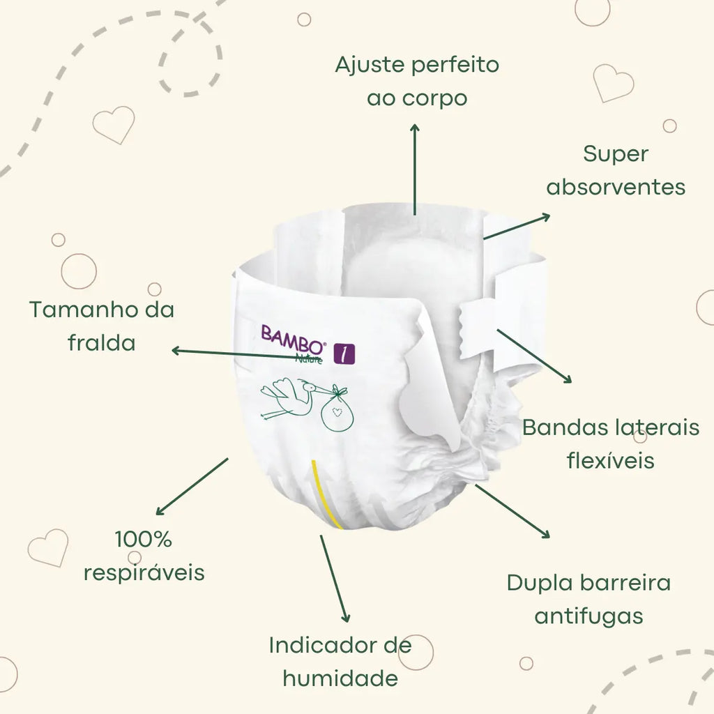 Fraldas ecológicas Bambo Nature T1 22un | 2-4Kg