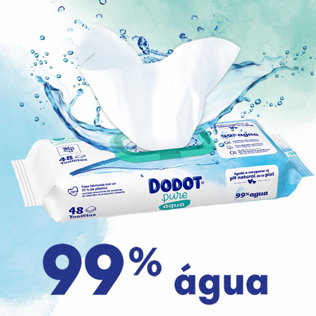 Toalhitas Dodot Bebé Aqua Pure 0%Plástico 48un