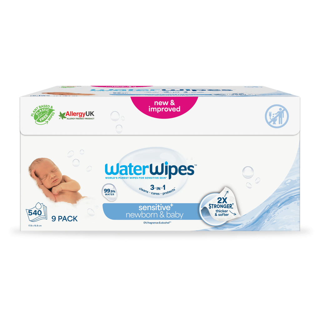 Toalhitas WaterWipes Sensitive+ - Toalhitas de Limpeza Bio | 9x60 - 540unidades