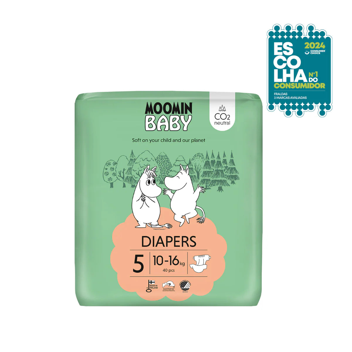 Fraldas de Bebé MOOMIN BABY T5 - 40 un | 10-16Kg